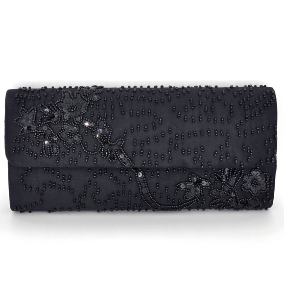 LA REGALE Black Beaded Cocktail Evening Shoulder Bag Clutch Purse - Picture 1 of 14